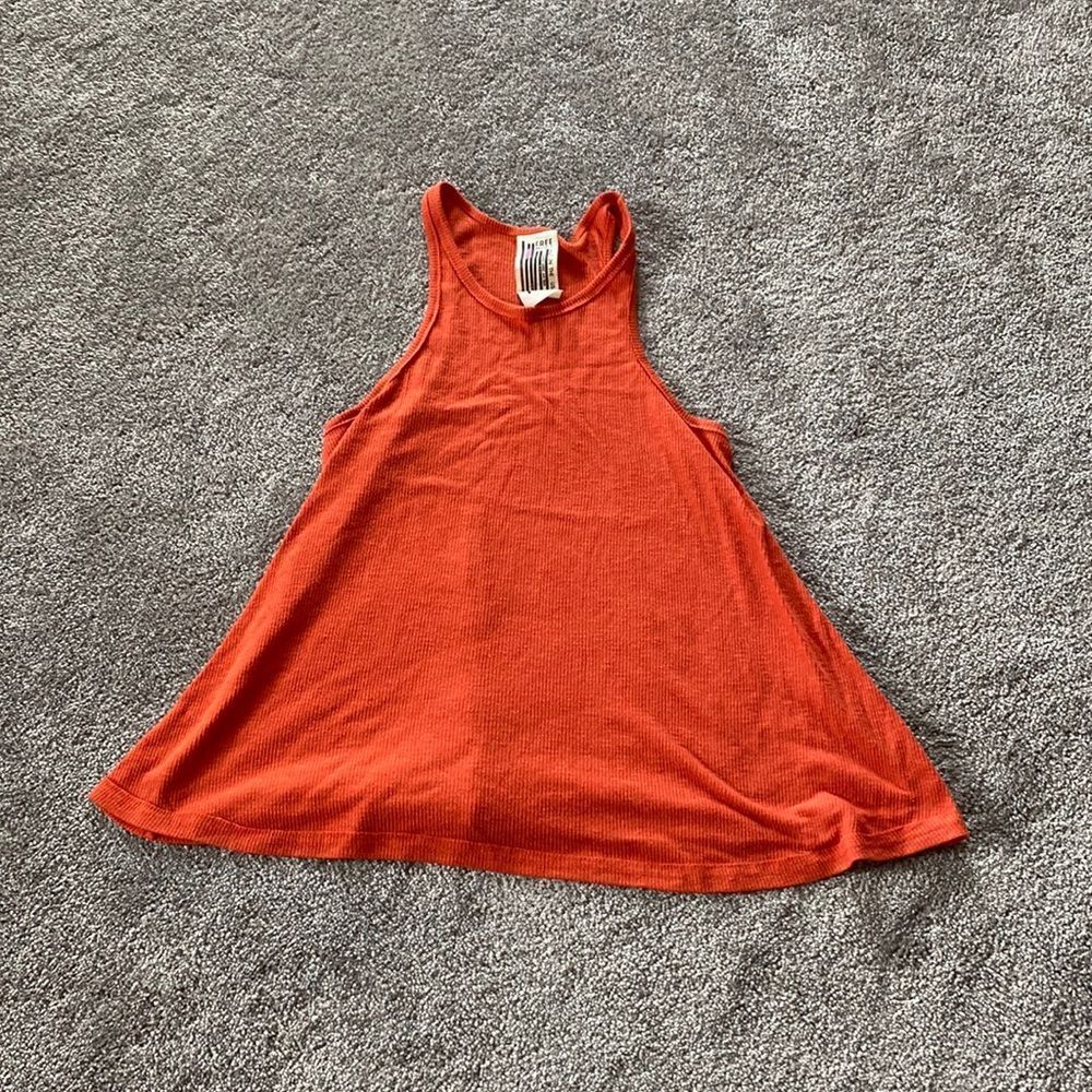 Free People Orange Ribbed Top Size S High Neck Sleeveless Swing Tank